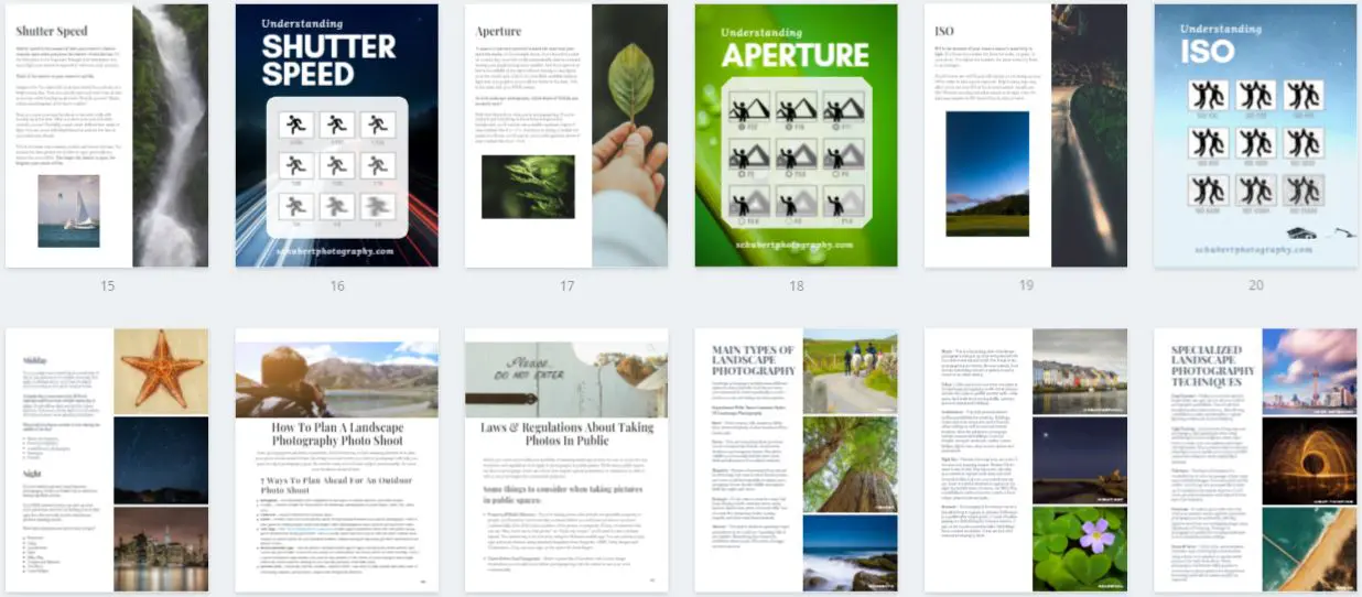 landscape photography tip eBook contents preview